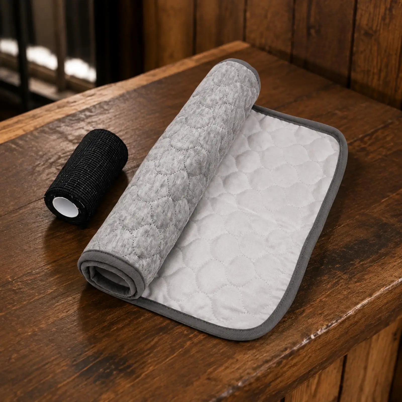 Horse Leg Protection Pad Quilted Cushion with Black Roll Wrap for Riding Training and Stable Preparation