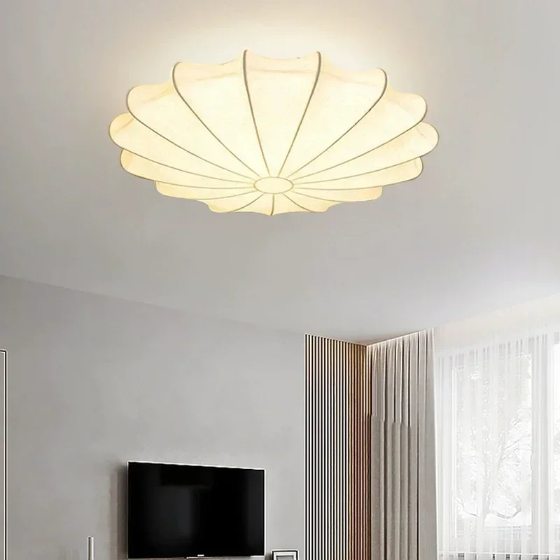 Imagem -05 - Minimalista Silk Led Lâmpada do Teto Nordic Chandelier Indoor Home Iluminação Sala e Quarto Sabi Creme Estilo E27