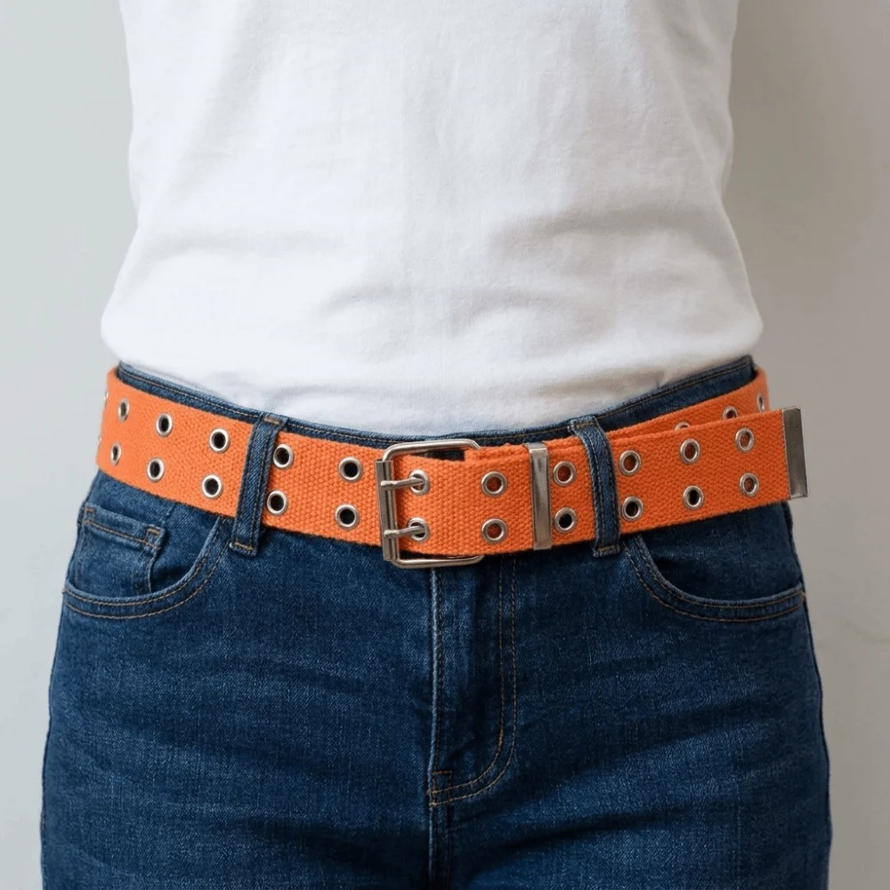 Outdoor Solid Color Canvas Waist Belt Double Row Nylon Woven Belts Woven Needle Buckle Men's Belt Leisure Wear