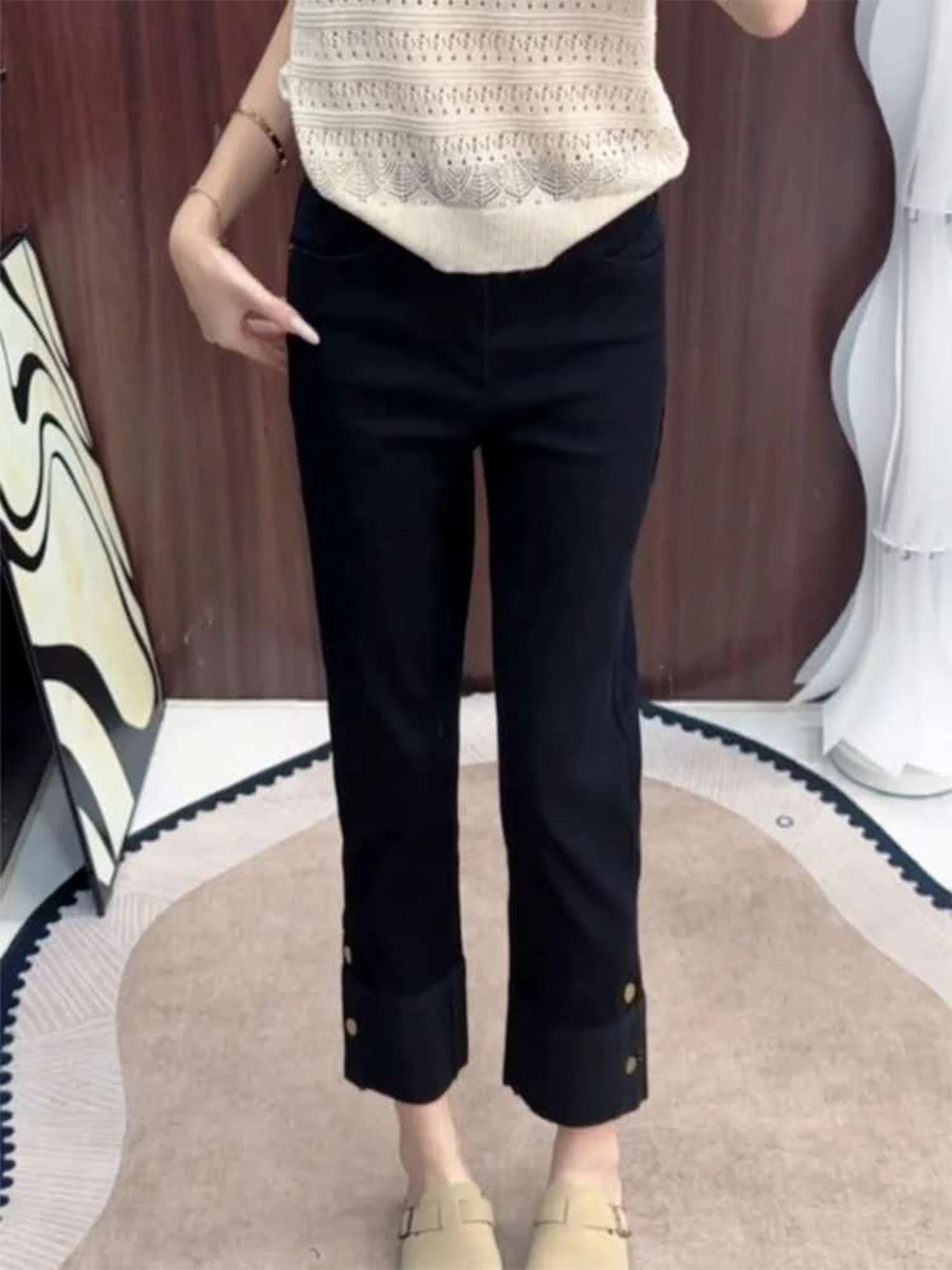 High Waist Black Denim Jeans Women's Slim Fit Spring Autumn plus Size Small Height Correction Nine Points Straight Tube Pants