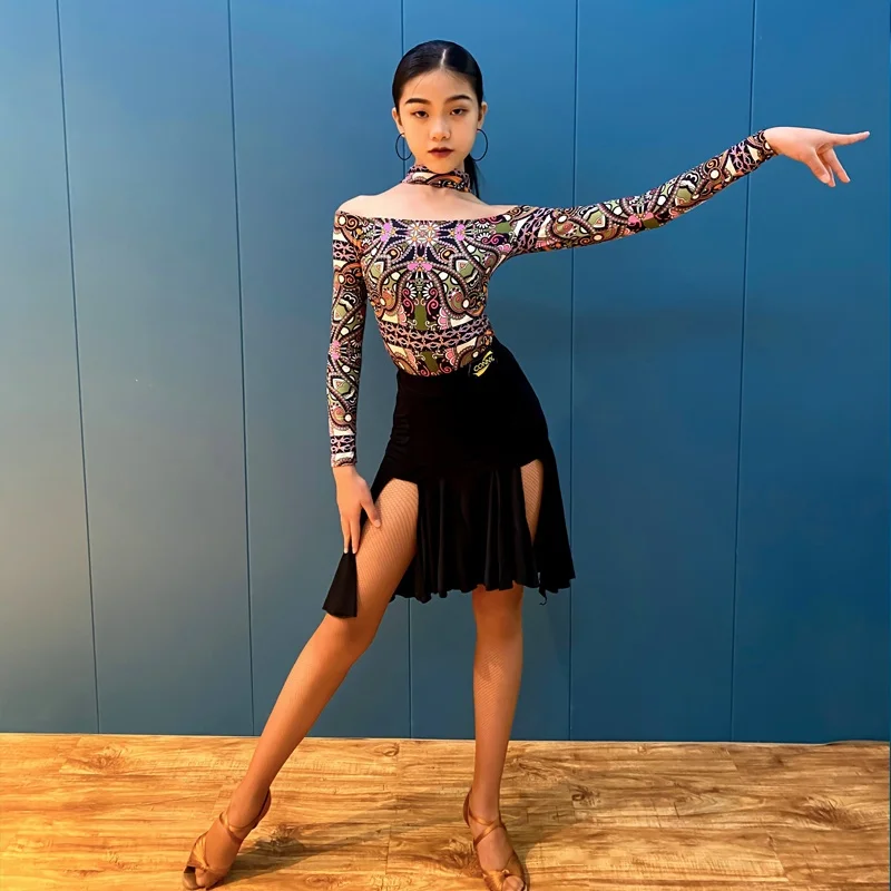 Conny New Latin Dance Clothes Bottoms Dance Practice Split Skirt Children's Dancing Performance Children's Single Skirt