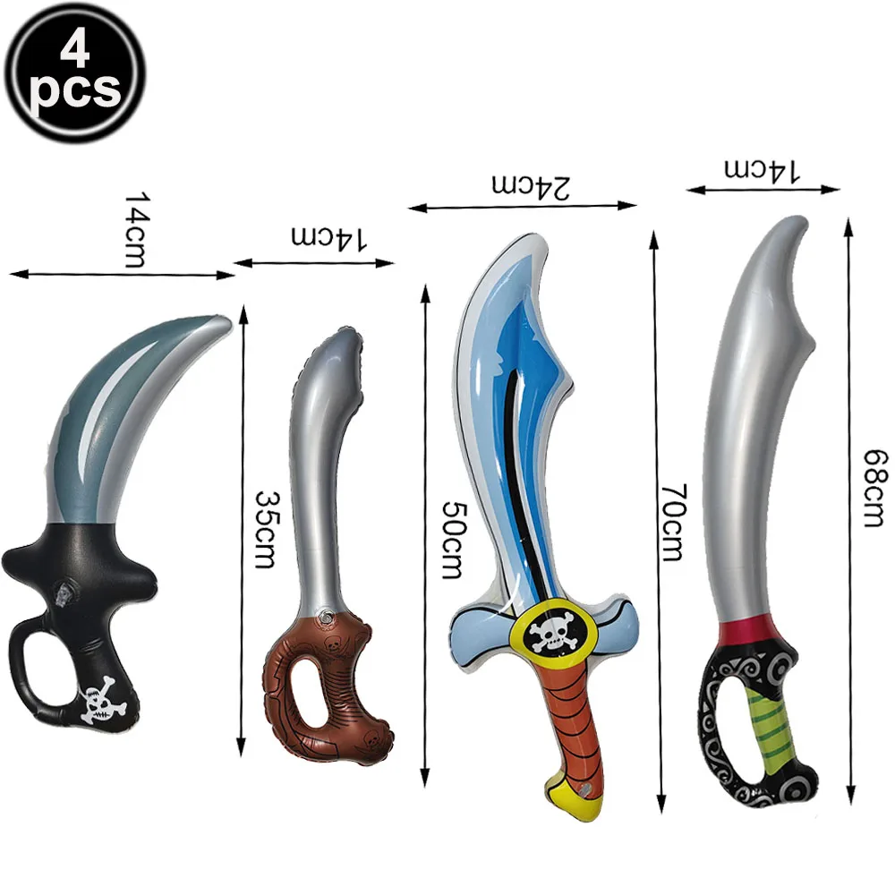 1/4pcs Inflatable Pirate Swords Balloon Halloween Weapons Pirate Knife Foil Balloon Toy Kids Cosplay Prop Halloween Party Decor