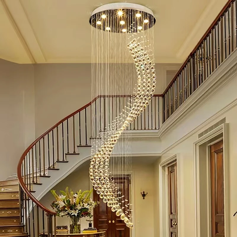 Rotating Stairwell Crystal Chandelier Round Villa Living Room Chandelier  Stair Chandelier Long Chandelier Crystal For Chandelir