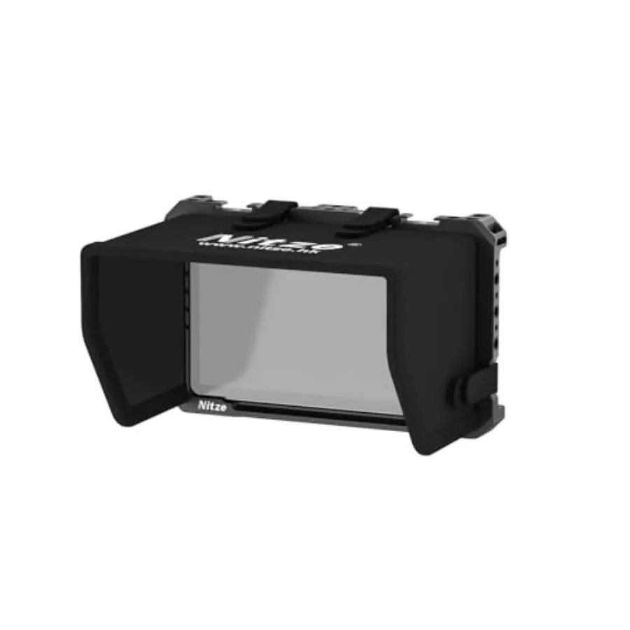 Cage for Feelworld P6XL with Sunhood and Built-in NATO Rail: outdoor video production aluminum alloy black lightweight and modu