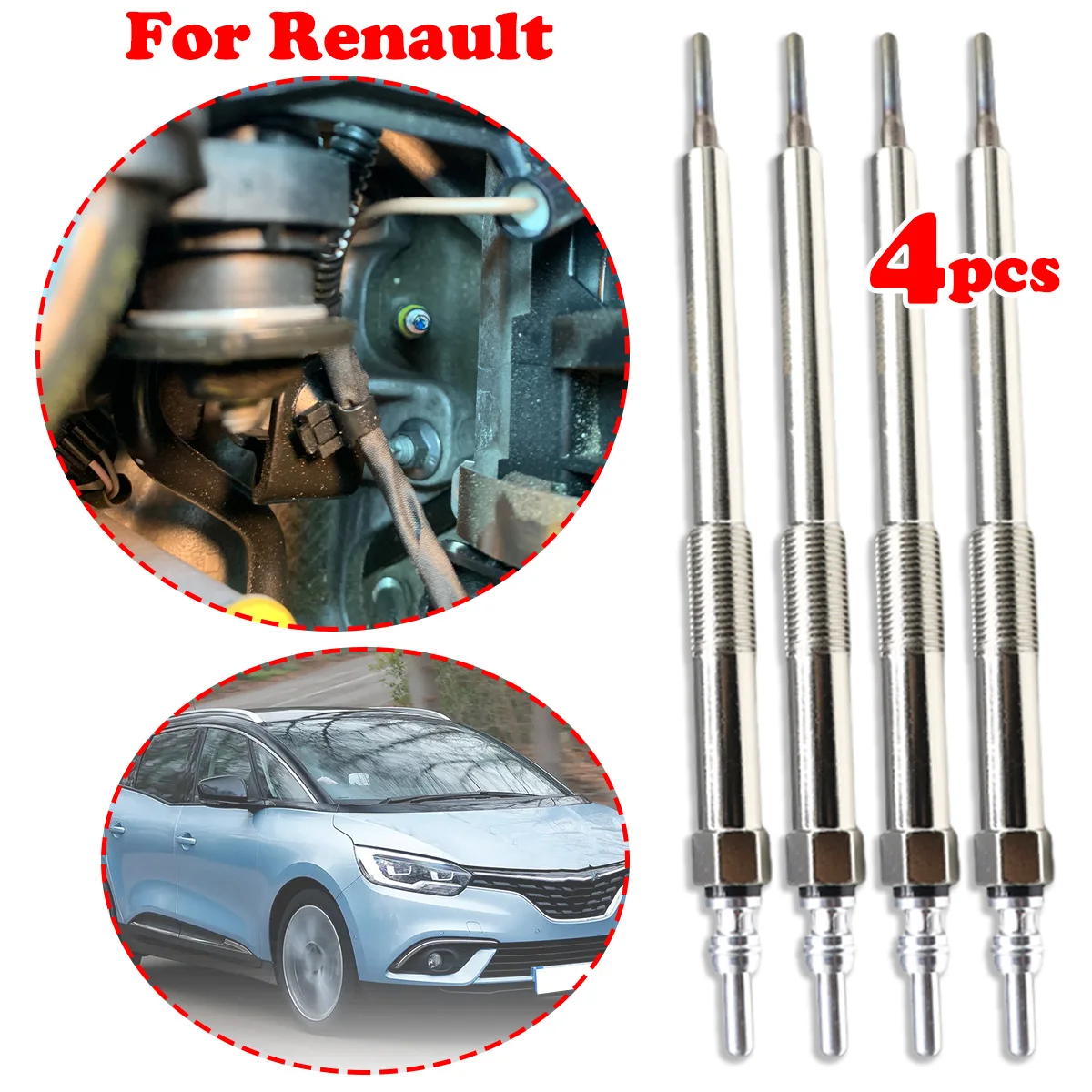 

4PCs For Renault Laguna Talisman Latitude Master Espace Diesel Heater Nickel Plating Glow Plugs 4.5V Car Replacement 6221590001