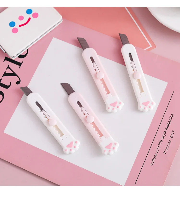 Portable Cute Mini Art Utility Knife Cartoon Cat Paw Cutter Express Box Paper Envelope Opener Blade Stationery School Supplies