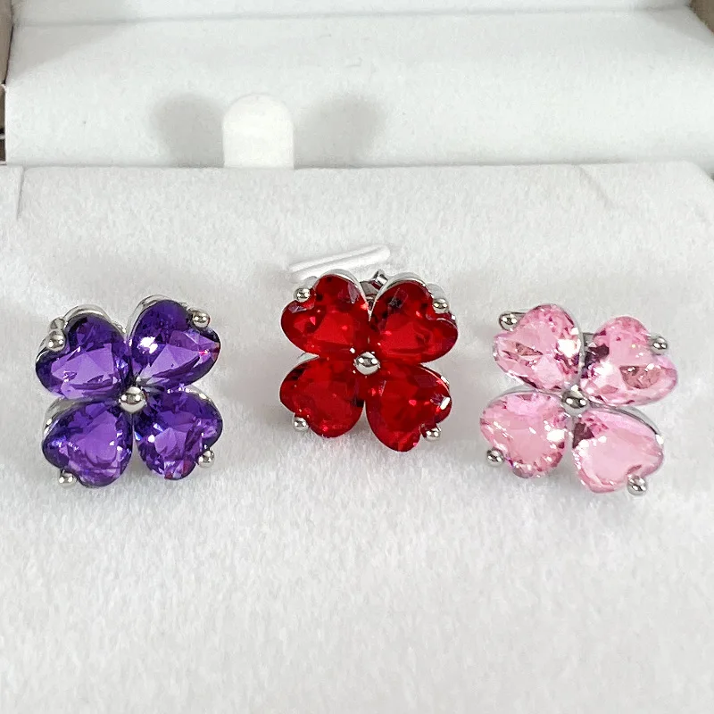 Classic Crystal Clover Earrings For Women Jewelry Luck Flower Ear Accessories Silver 925 Needle Earrings Female Christmas Gift