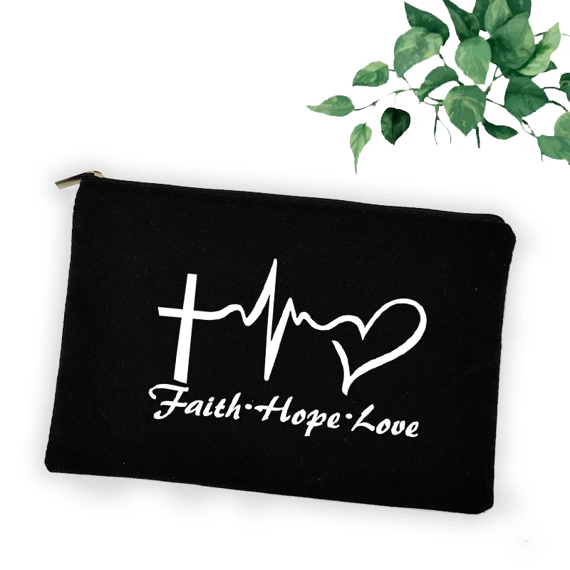 Cross Jesus Faith Christian Cosmetic Bag Girl Lipstick Bags Women Make Up Organizer Pouch Toiletry Case Pencil Bag Easter Gifts