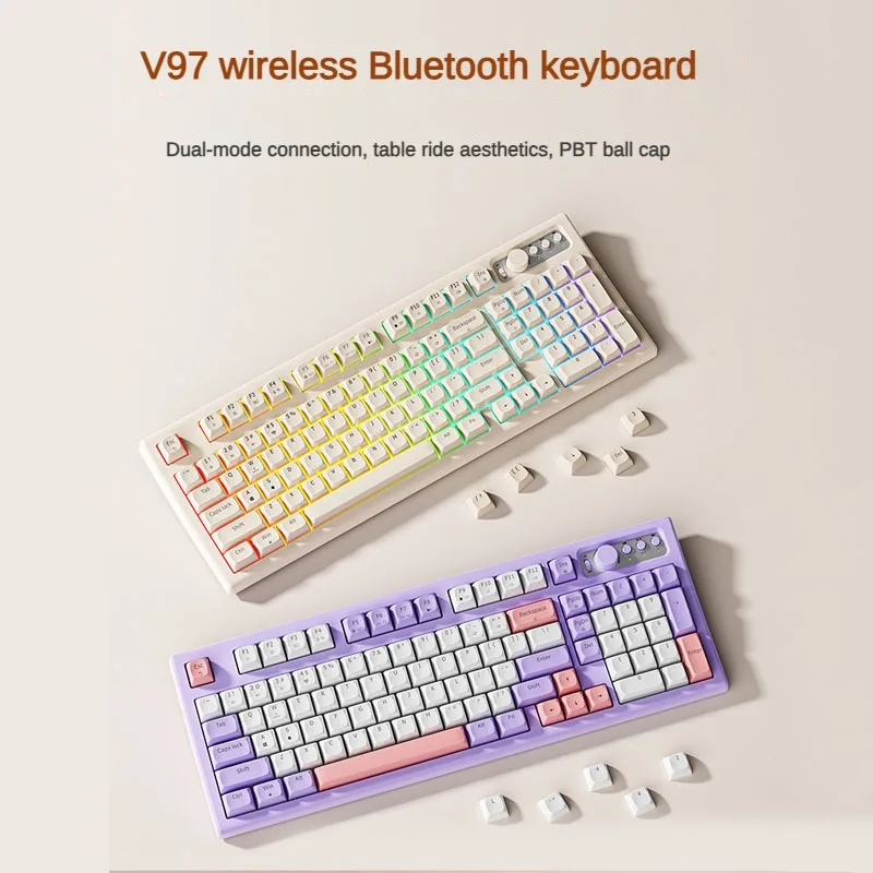 

Eweadn V97 Wireless Bluetooth Keyboard RGB Portable Mechanical Feel Keyboard and Mouse Set Mute Knob Office Keyboard and Mouse