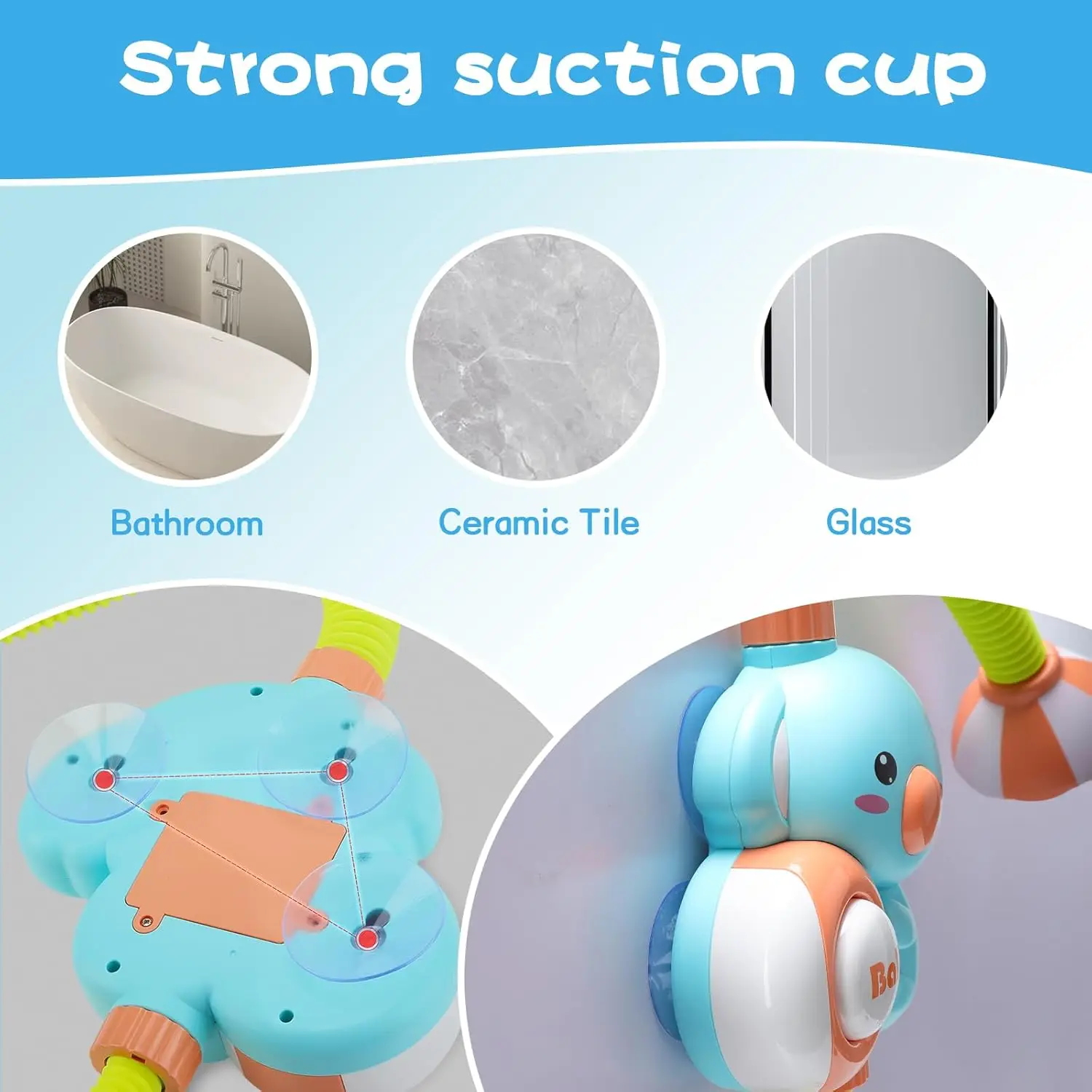 ฝักบัวไฟฟ้าลายการ์ตูนรูปช้างน้อยน่ารัก1ชุดหัวฉีดล้างน้ำแบบเจ็ทสำหรับ ° 360เครื่องพ่นน้ำสำหรับเด็กหัวต่อท่อความสนุกในห้องน้ำ