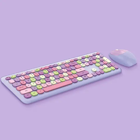 Modern Mofii 666 Keyboard Mouse Combo Wireless 2.4G Mixed Color 110 Key Keyboard Mouse Set with Round Punk Keycaps for Girl