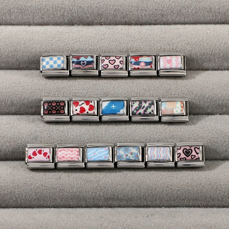 9MM Original Design Dream Stars Moon Sea Colorful Flowers Heart Stainless Steel Charm Link Italian Bracelet Making DIY Jewelry