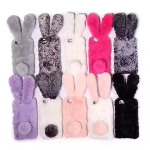 Bunny Plush Fur Phone Case For Samsung Galaxy Note 20 Ultra 10 S10 Lite S23 S22 S20 Plus A51 A71 A11 A31 A81 TPU Soft Back Cover