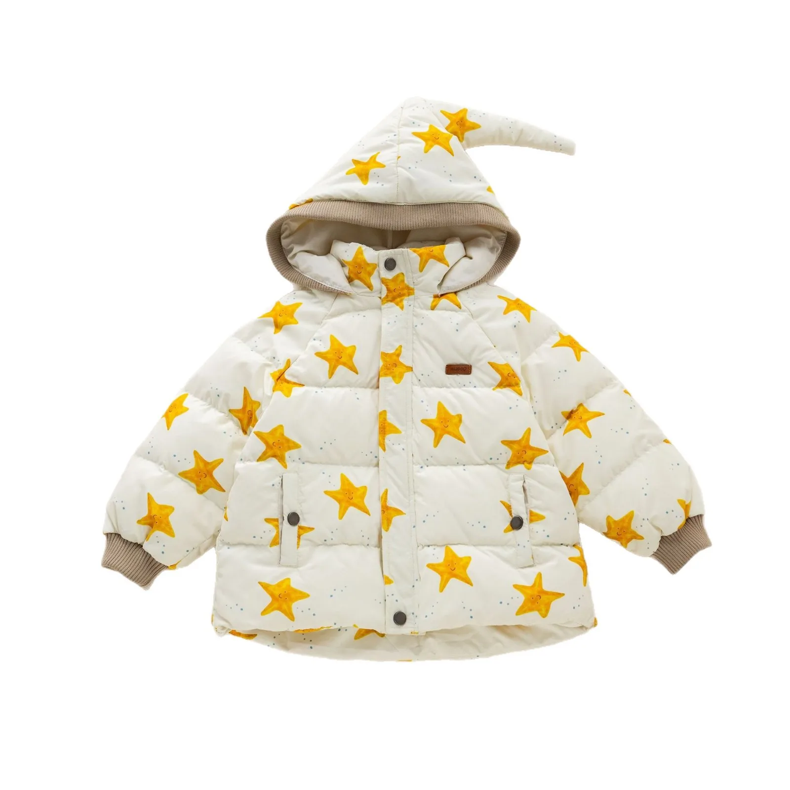 Christmas Winter 2025 New Cute Elf Hat White Duck down Children's Puffer Jacket Windproof Warm Unisex Kids Outerwear Coat