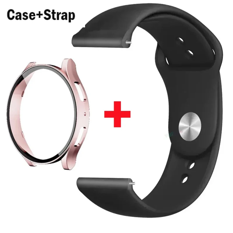 Gehäuse + Armband für Samsung Galaxy Watch 7 6 4 5 40 mm 44 mm Silikonband + Displayschutzfolie aus gehärtetem Glas 2er-Pack Uhrenzubehör