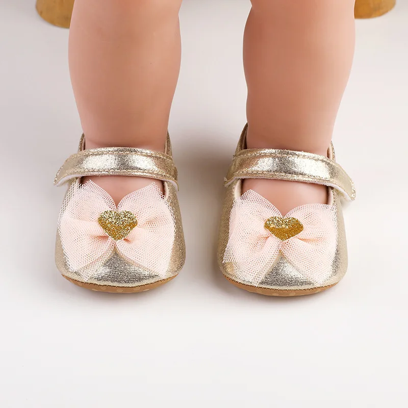 

Baby Girls Dress Shoes Moccasins Cute Mesh Bowknot Soft Sole PU Leather Flats Shoes First Walkers Non-Slip Princess Shoes