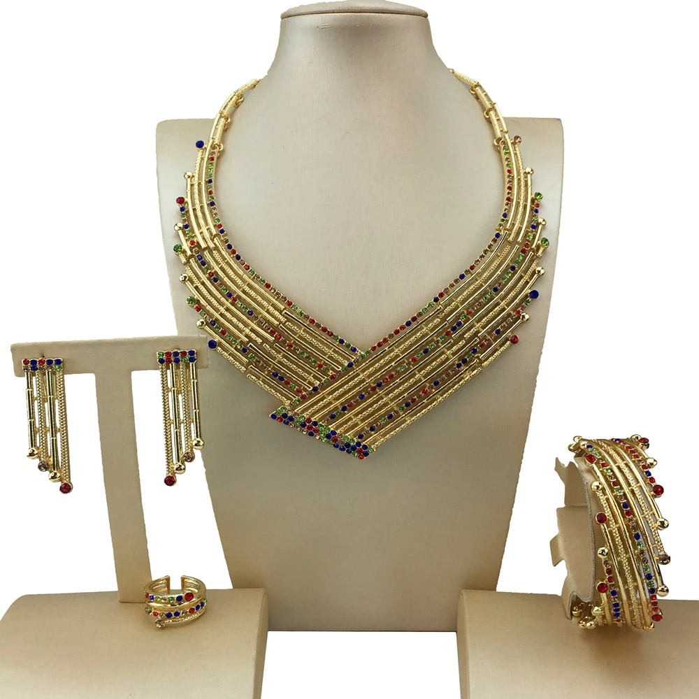 Hot Sale Italian Gold Plated Party Jewelry Set Luxury Big Bold Necklace for Women FHK18868