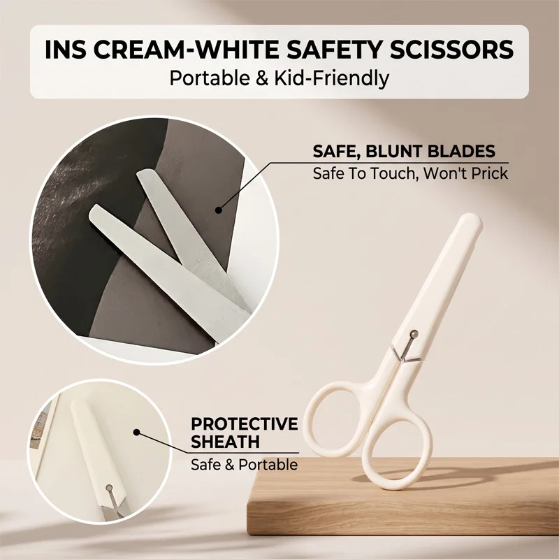 1PC Stainless Steel Art Safety Scissors Paper Cuttings Scissors with Protective Cover Children's Student Scissors