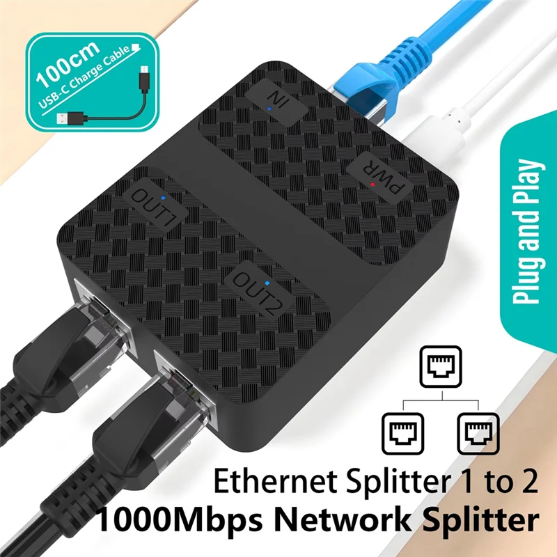 Divisor de Cable Ethernet AA84, 1 a 2, 1000Mbps, divisor de Cable de Internet, 1 en 2 salidas, divisor de red Gigabit de alta velocidad