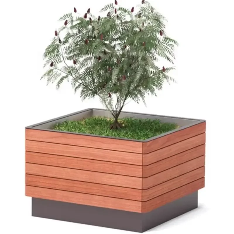 KAVASS Cheap Wooden Urban Street Furniture Outdoor Waterproof Anti-corrosive Large Planters Outdoor Flower Pots for Public