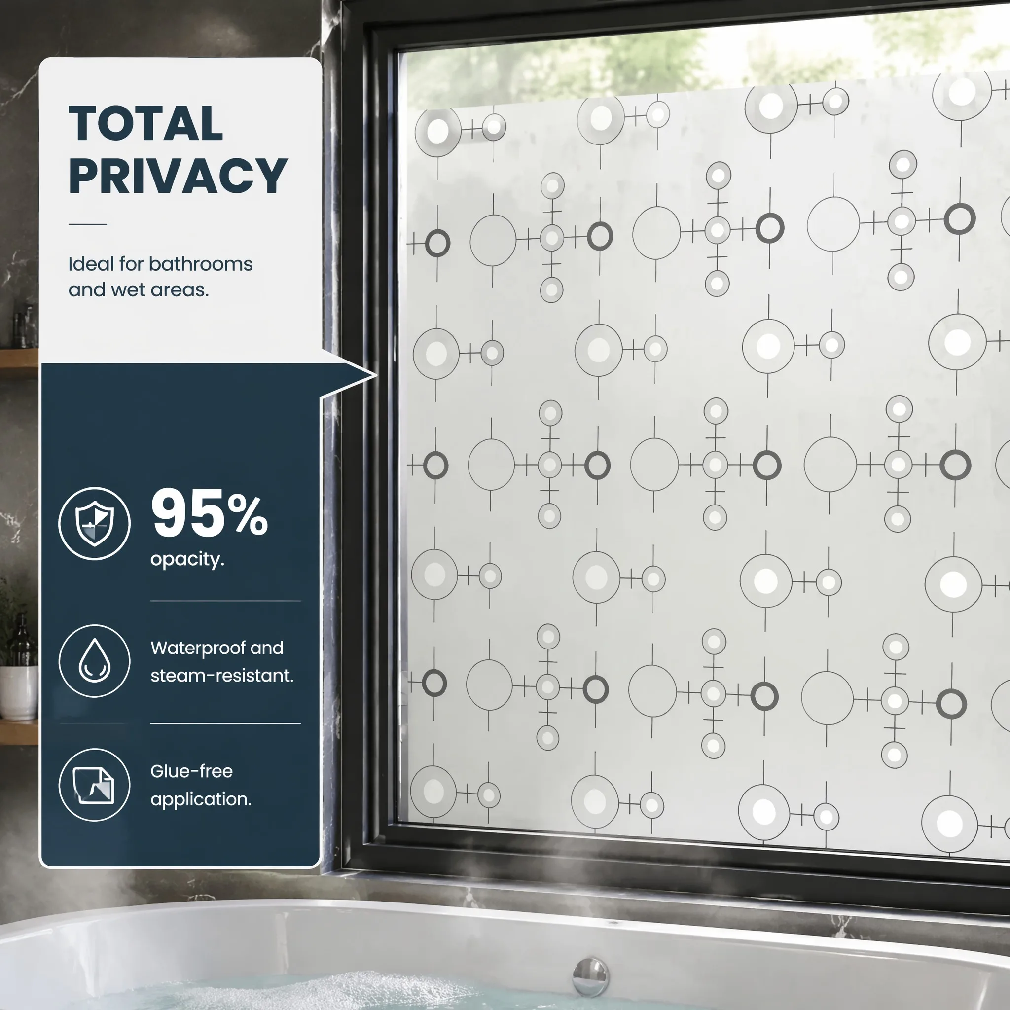 Modern Self-Adhesive Circle Geometric Window Film Decorative Privacy Static Cling for Home Decor