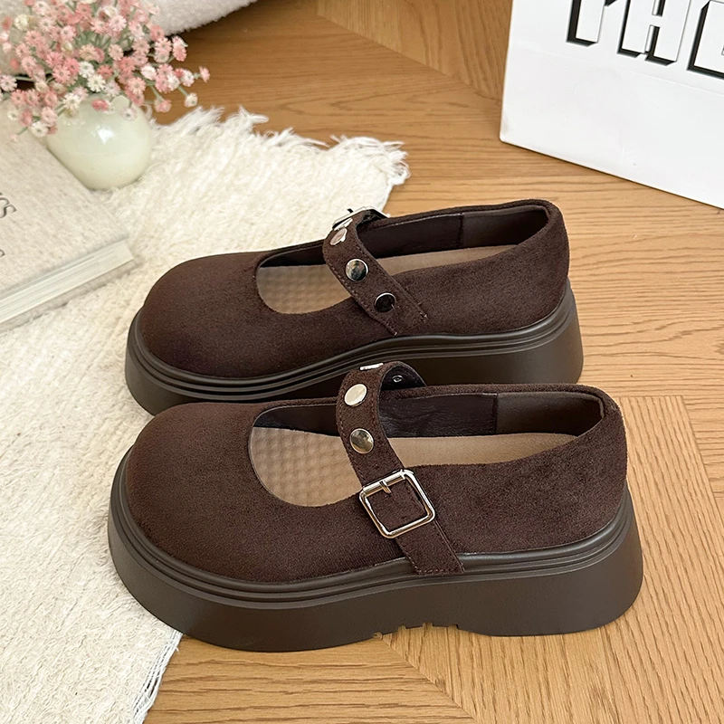 Thick-soled Women Mary Jane Shoes Fashion Belt Buckle Rivet Shallow Casual Shoes Spring Autumn Outdoor Novelty Platform Shoe New