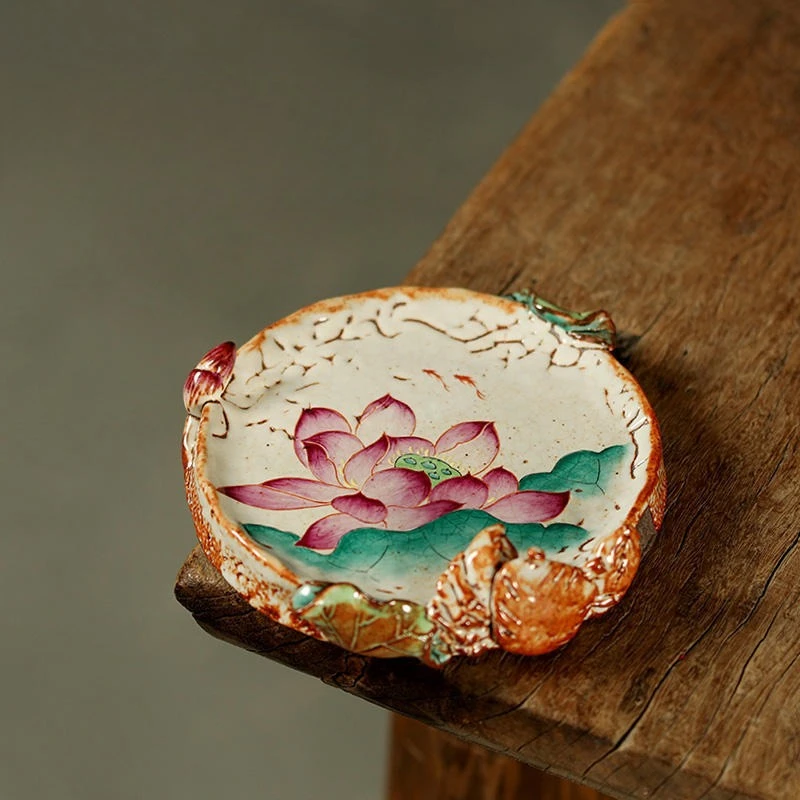 Pure hand-painted lotus tea tray tea table, household dry tea tray