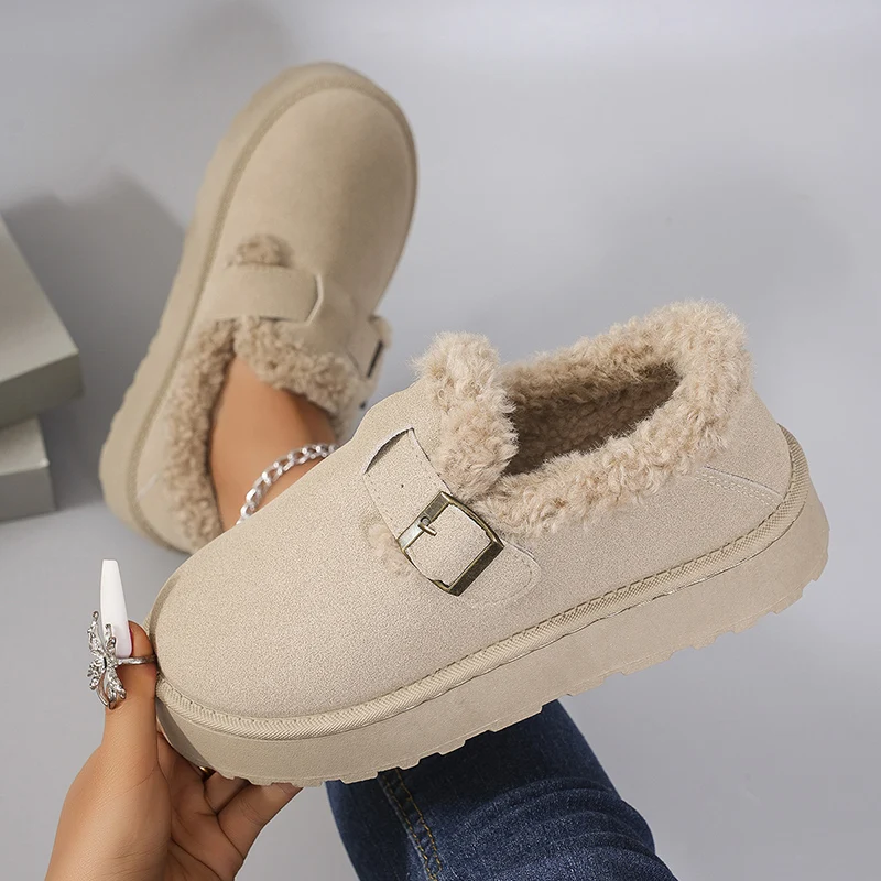 Snow Boots for Women 2024 Winter New Cashmere Warm Thick Soles Heel-covered Hair Half Slipper Cotton Shoes for Women