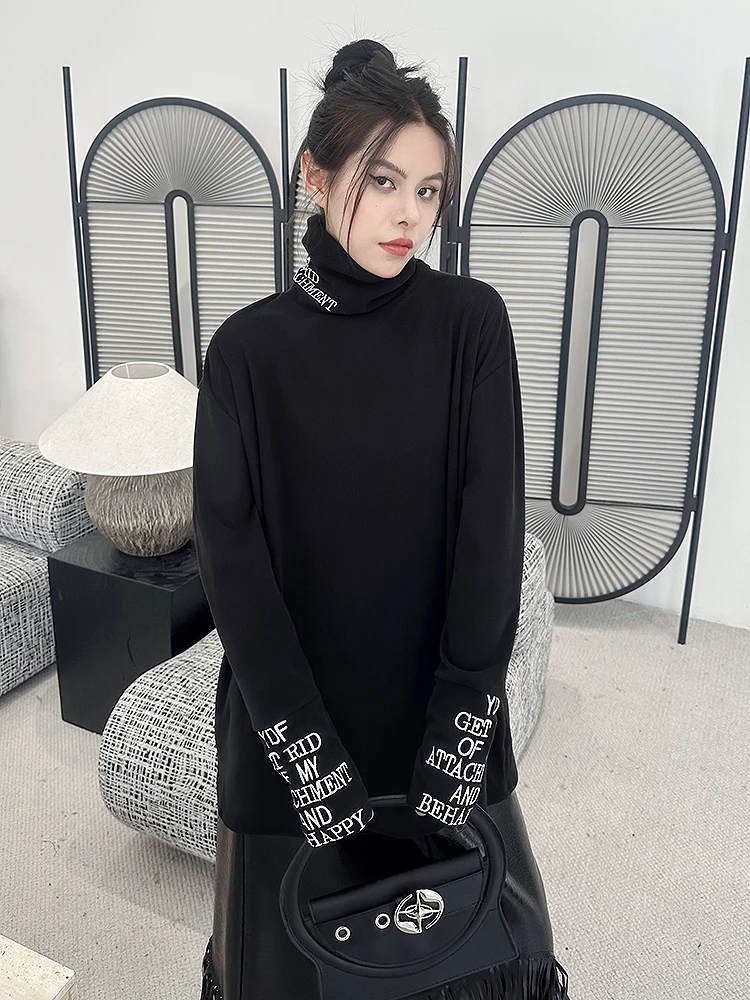 

Женская футболка с высоким воротником и эффектом похудения, с вышитым буквенным дизайном, в стиле Гонконг, для весны и осени, базовая модель