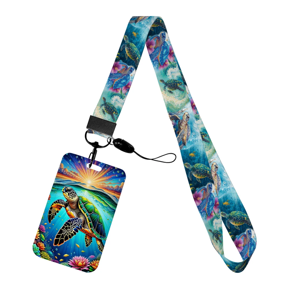 Marine Creature Sea Turtle Card Holder Lanyard with Keychains