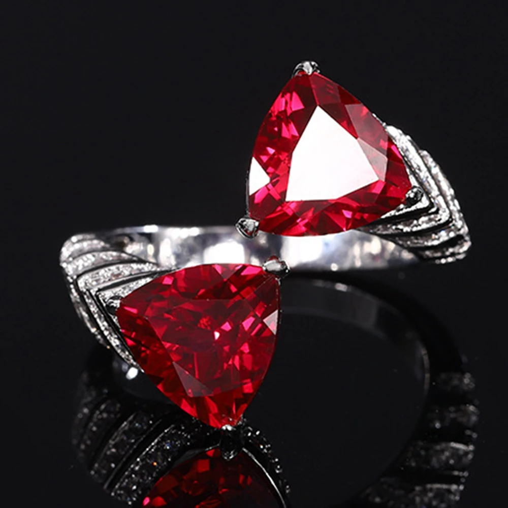 18K Gold Plated Rings With Black Enamel Lab Triangle Sapphire Blue Red Ruby Emerald Green Gemstone CZ-Diamond Jewelry For Women
