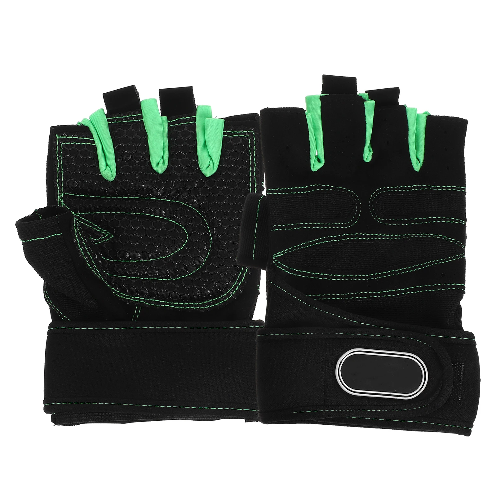 

1Pair Half-Finger Gloves Light Green Black Size L Comfortable Breathable Elastic Fabric Outdoor Fitness Gloves for Mountain