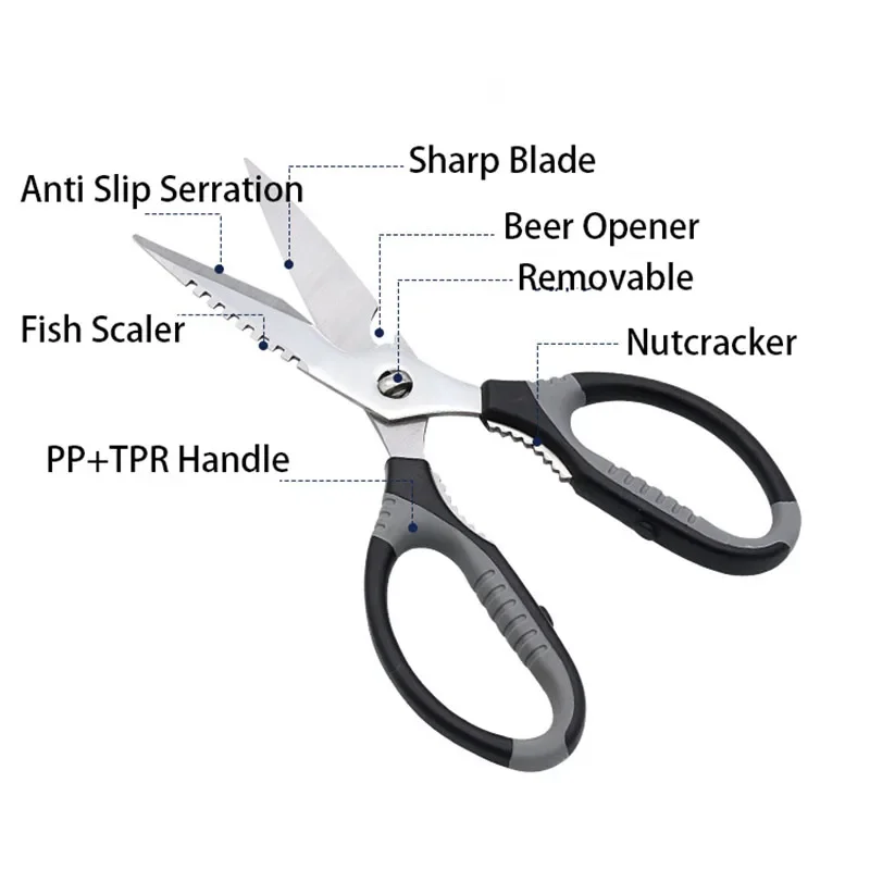 Hot Sale Household Stainless Steel Vegetables Bone Barbecue Clips Multi Separable Kitchen Scissors With Beer Opener Nutcracker