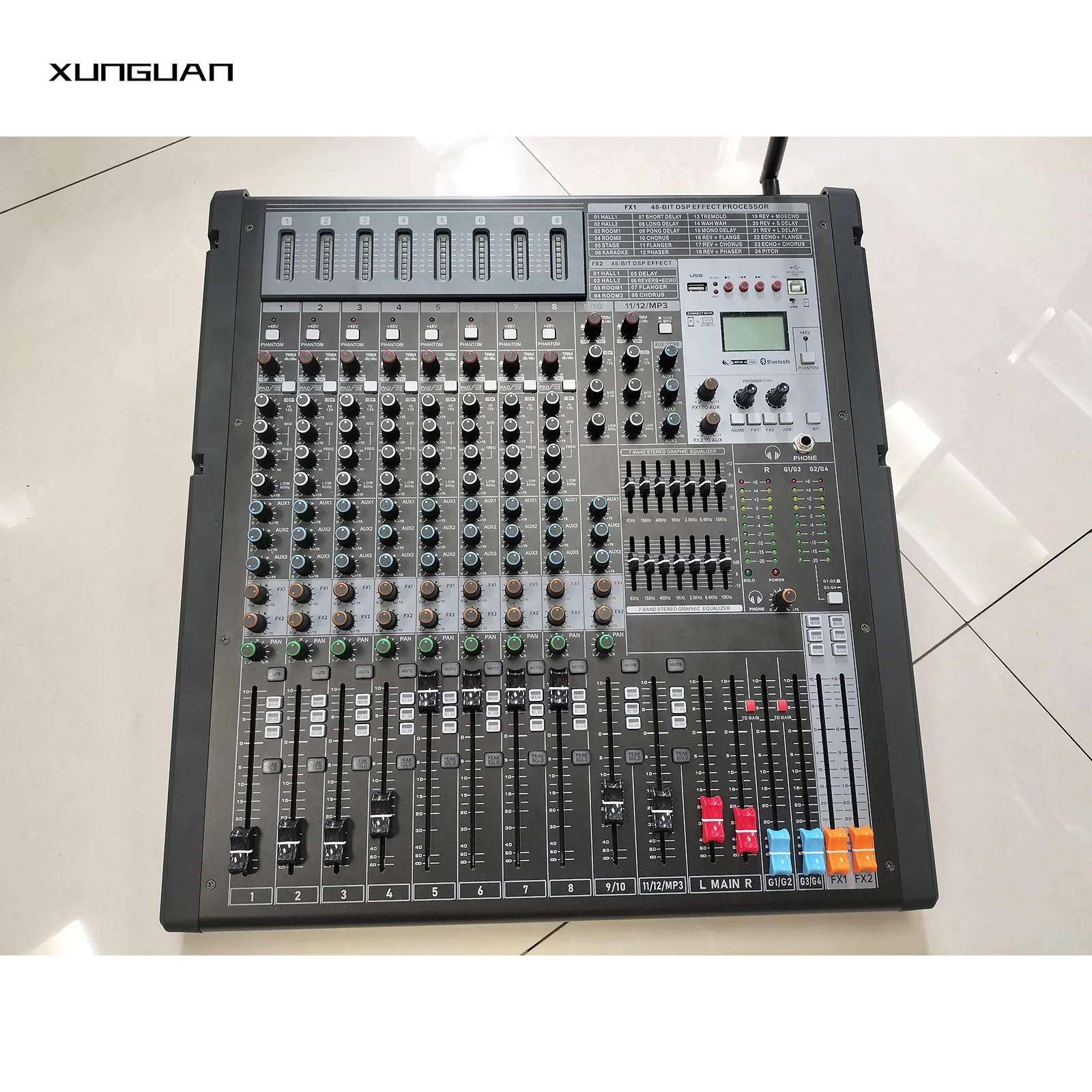 Mezclador de potencia TFB12D/TFB16D de gran potencia, 12/16 canales, 1000W x 2 canales, con Bluetooth/3 AUX/Dual 24 + 8 efectos DSP/4 estéreo/4 grupos