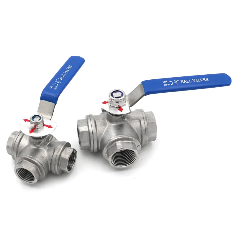 SS304 316 Stainless Steel BSPT Three Way Ball Valve T L Type 1/4