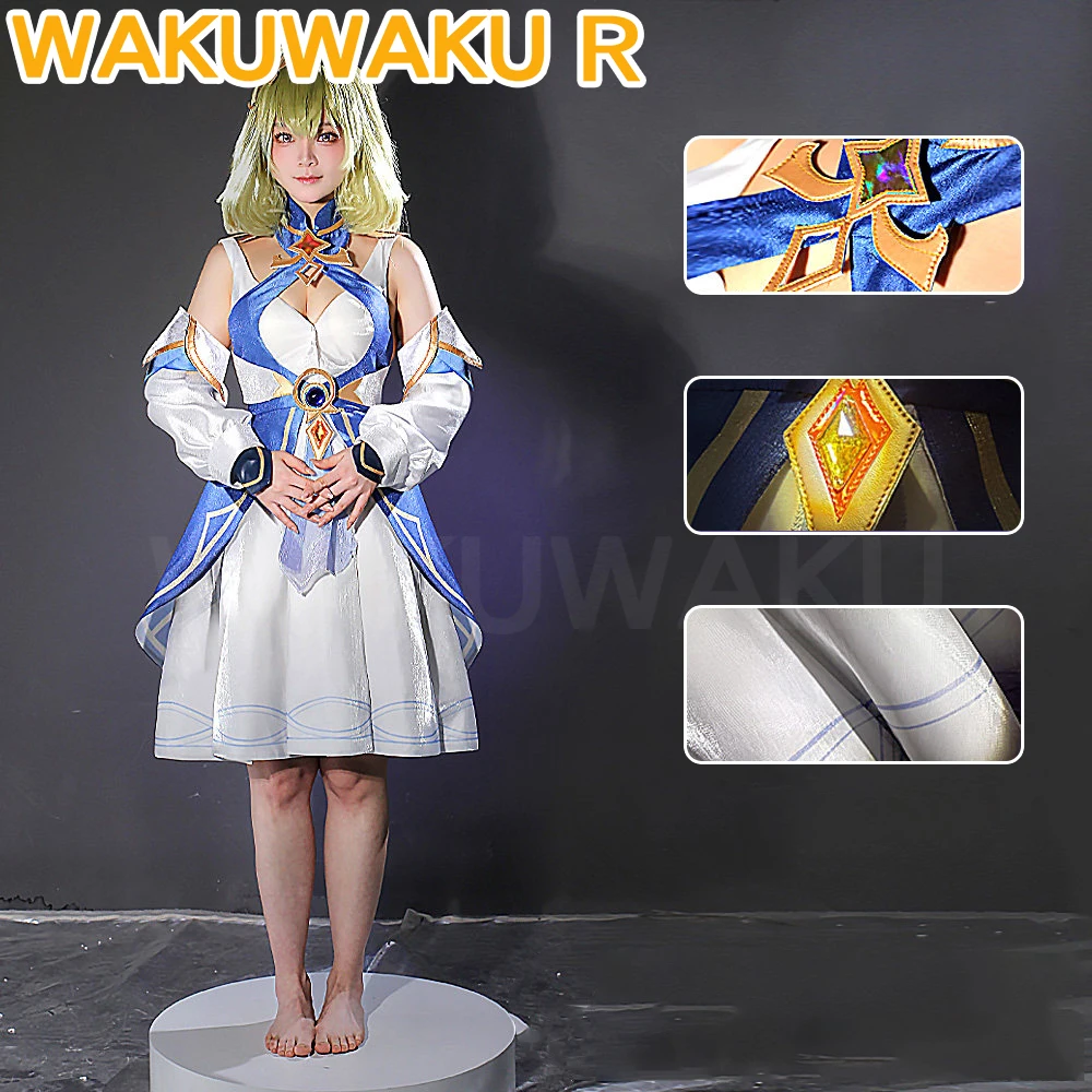 

Tholindis Cosplay Costume Game Genshin Impact WakuWaku-R Women White Blue Short Dress Cosplay Tholindis Costume