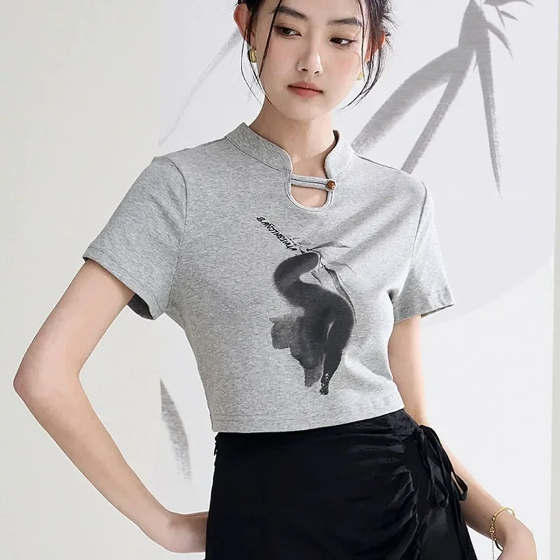 

Pop Summer High Quality Tops Chinese Style T-shirt For Women Casual Short Sleeve Tshirt Womens Print Cotton Tee Shirt Femme