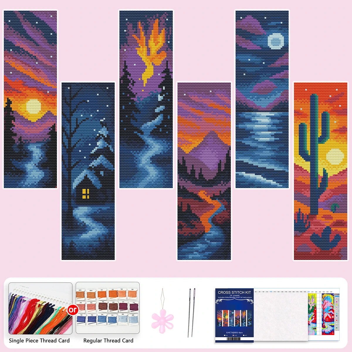 14CT,Multiple bookmarks,print cross stitch DIY bookmark kit festival gift beginner's embroidery set ,World Scenery