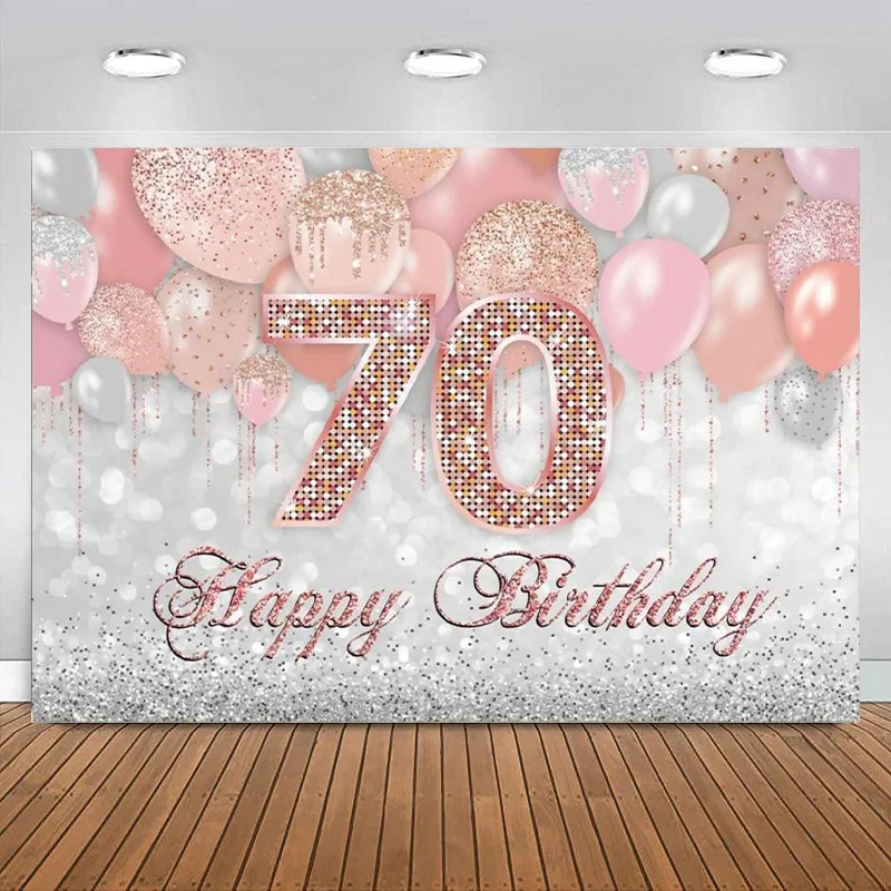 

Happy 70th Birthday Backdrops for Photography Rose Gold Silver Background Glitter party Women men Banner Decoration Photo Props