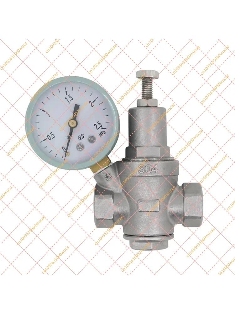 304 Stainless Steel Water Pressure Reducing Valve with Gauge, DN15-DN40 Adjustable Water Pressure Regulator