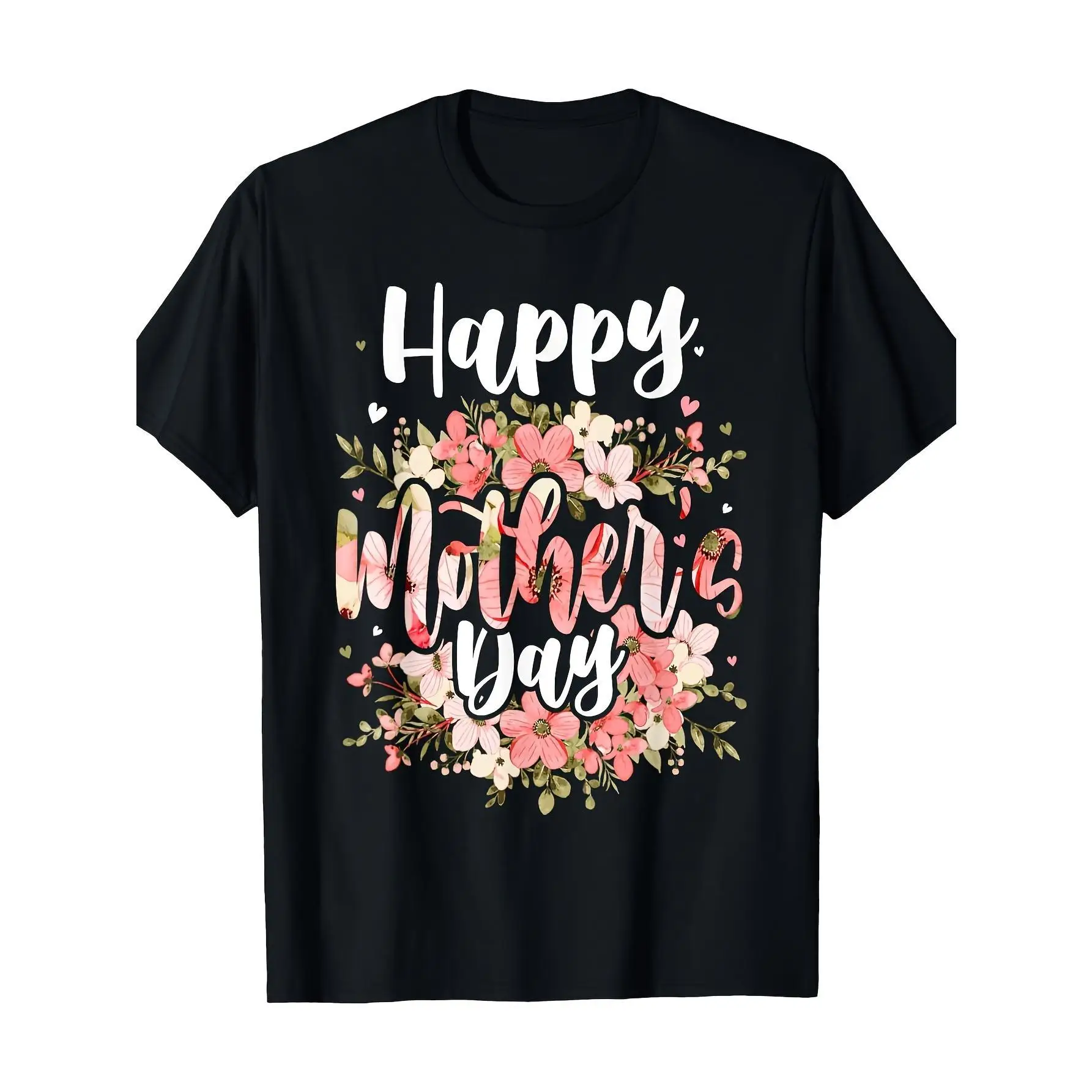 

100% Cotton Happy Mother's Day Floral T-Shirt for Women - Cute Pink & Peach Floral Design, Casual Short Sleeve Tee, Perfect Gift