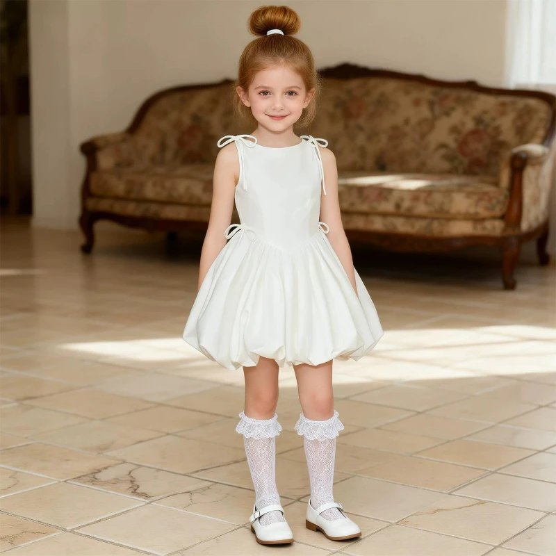 Children Girls Formal Little Solid Bud Sleeveless Dress Kids Sweet Fashion Birthday Princess Gown Wedding Flower Girl Clothes