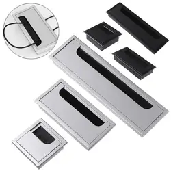 Aluminum Alloy PC Desk Rectangle Wire Cable Grommet Office Table Hole Cover Outlet Port with Black Brush
