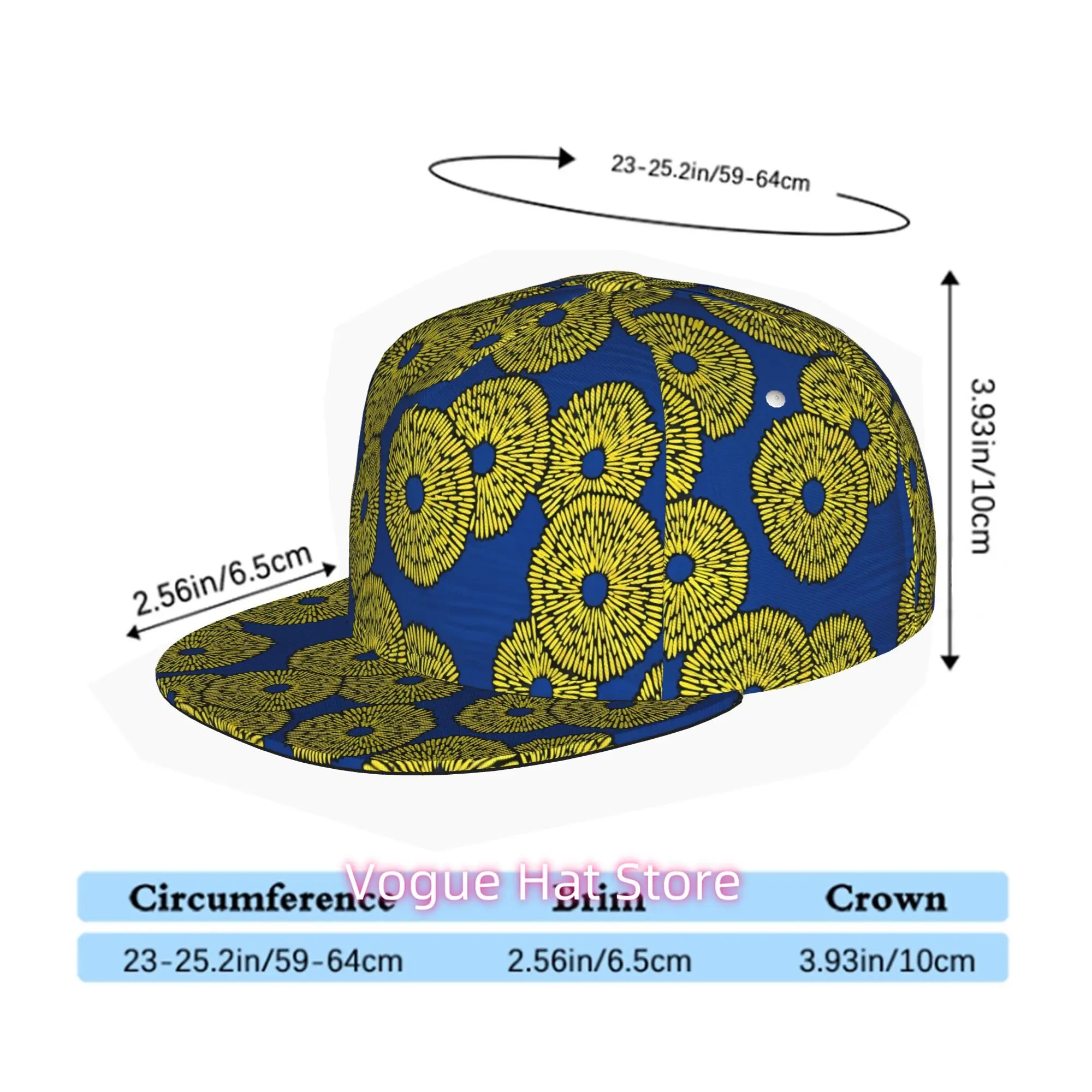 Bright yellow circular pattern, Hip Hop Streetwear Snapback Trucker Hat Suitable for Skateboarding, Dance, An