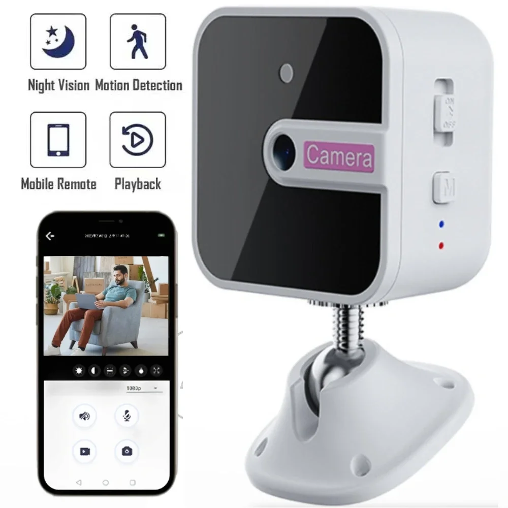 Câmera de vigilância wi-fi, gravador de cartão de vídeo de segurança, webcam, visão noturna infravermelha, áudio bidirecional, monitor de bebê, mini câmera sem fio