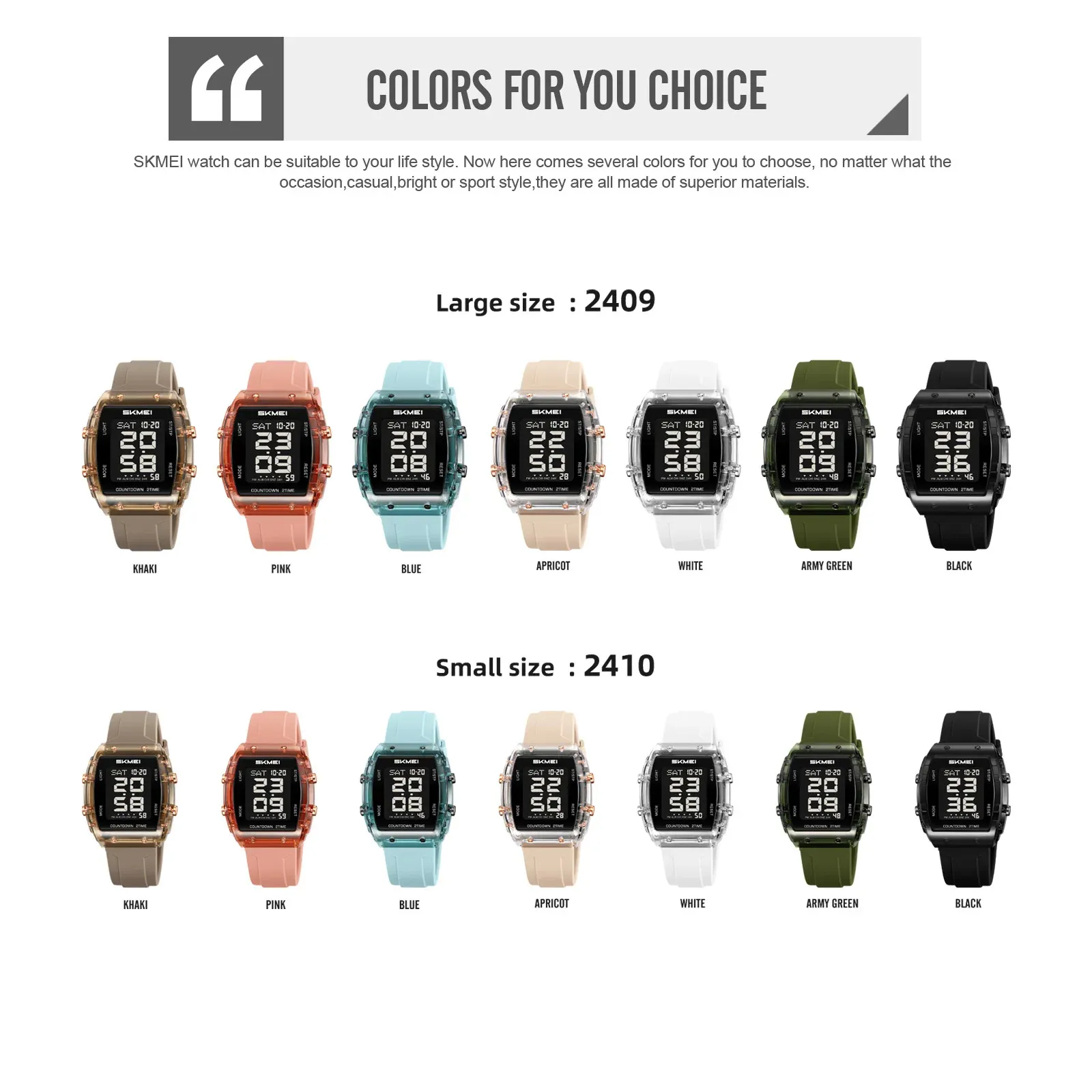 عشاق الموضة النسائية ساعة يد رجالي إلكترونية SKMEI 2410/2409 سيليكون مطاطي #3