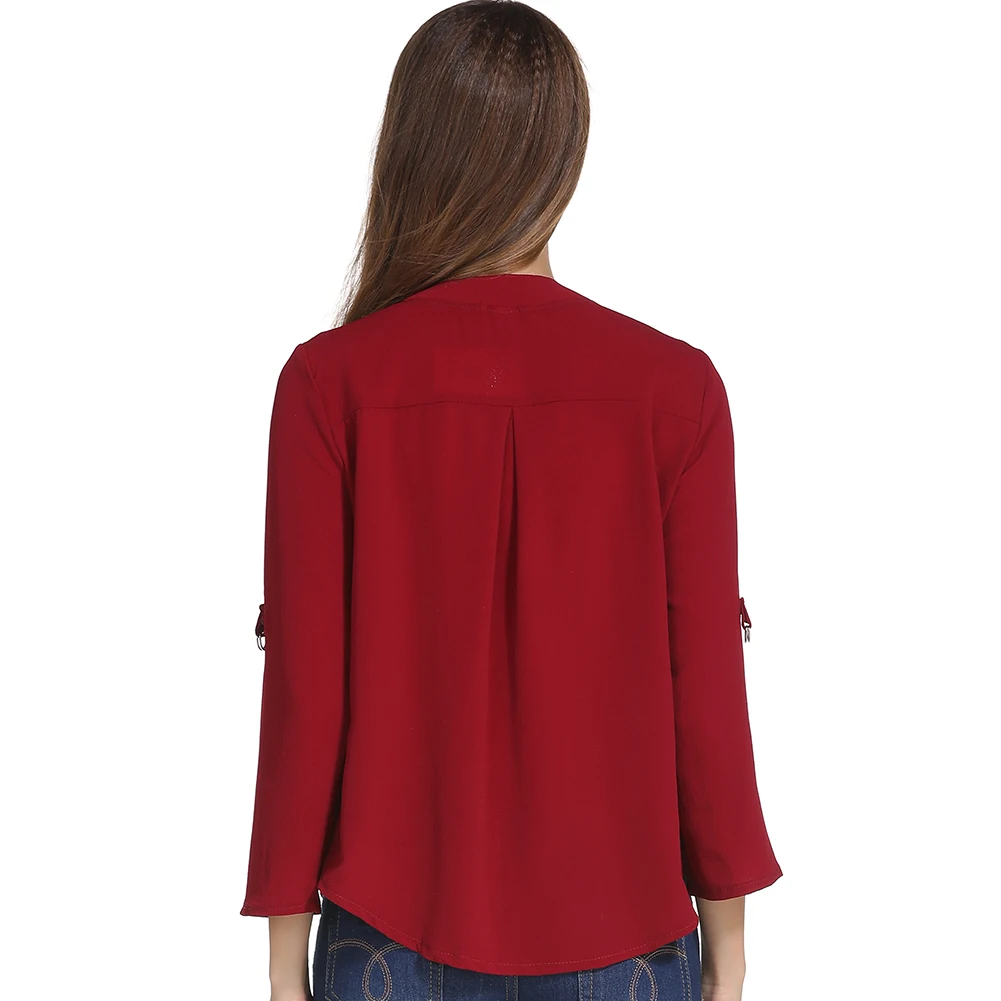 Camicetta Taglie Forti Abbigliamento Donna Camicia a Maniche Lunghe in Chiffon Top da Donna