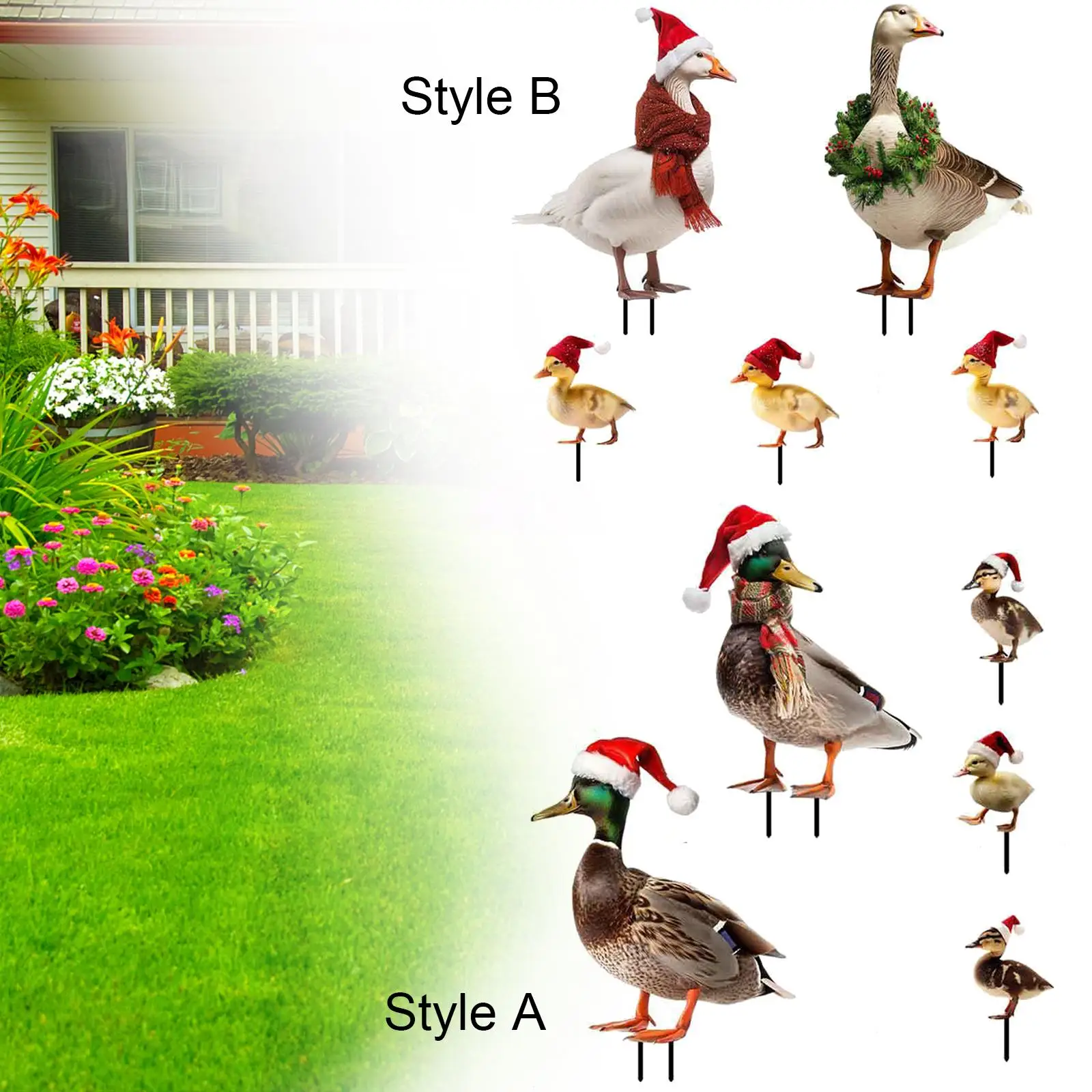 

5 Pieces Christmas Duck Statues Garden Stakes Yard Art Decorations Realistic