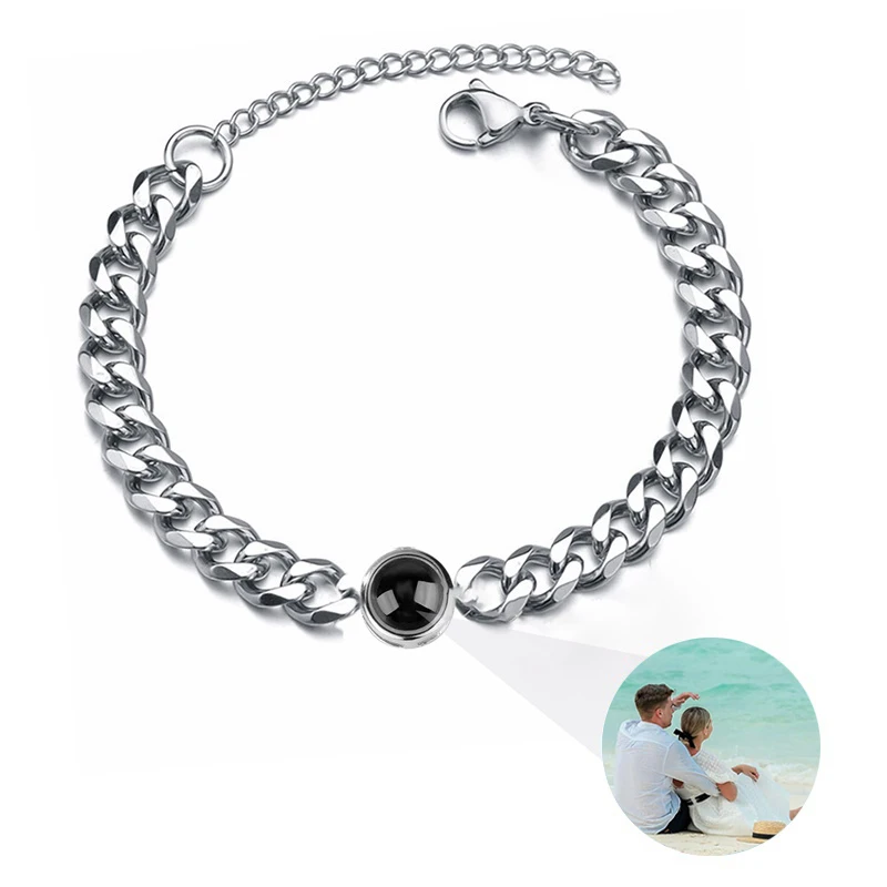 Personalisiertes Armband mit Bild im Inneren, Titan-Stahl Kubanische Gliederkette Armband mit Individueller Fotoprojektion für Männer und Frauen – Detail 4