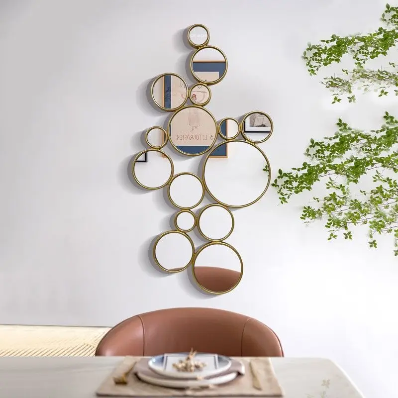 Vintage Gold Multi-circle Wall Mirror, Ornate Metal Frame Accent Mirror for Sofa Background Wall Art Decoration